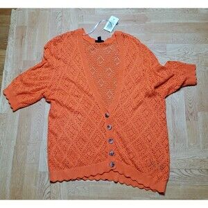Torrid Cardigan Sweater Pointelle Knit Button Front Cropped Orange Size 2 NWT
